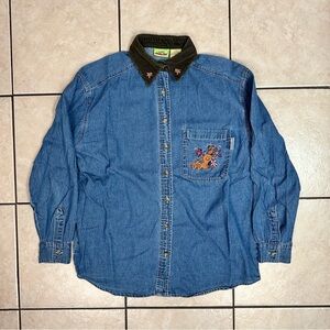 Vintage Scooby Doo Embroidered Denim/Corduroy Collar Button Up Shirt Size Small